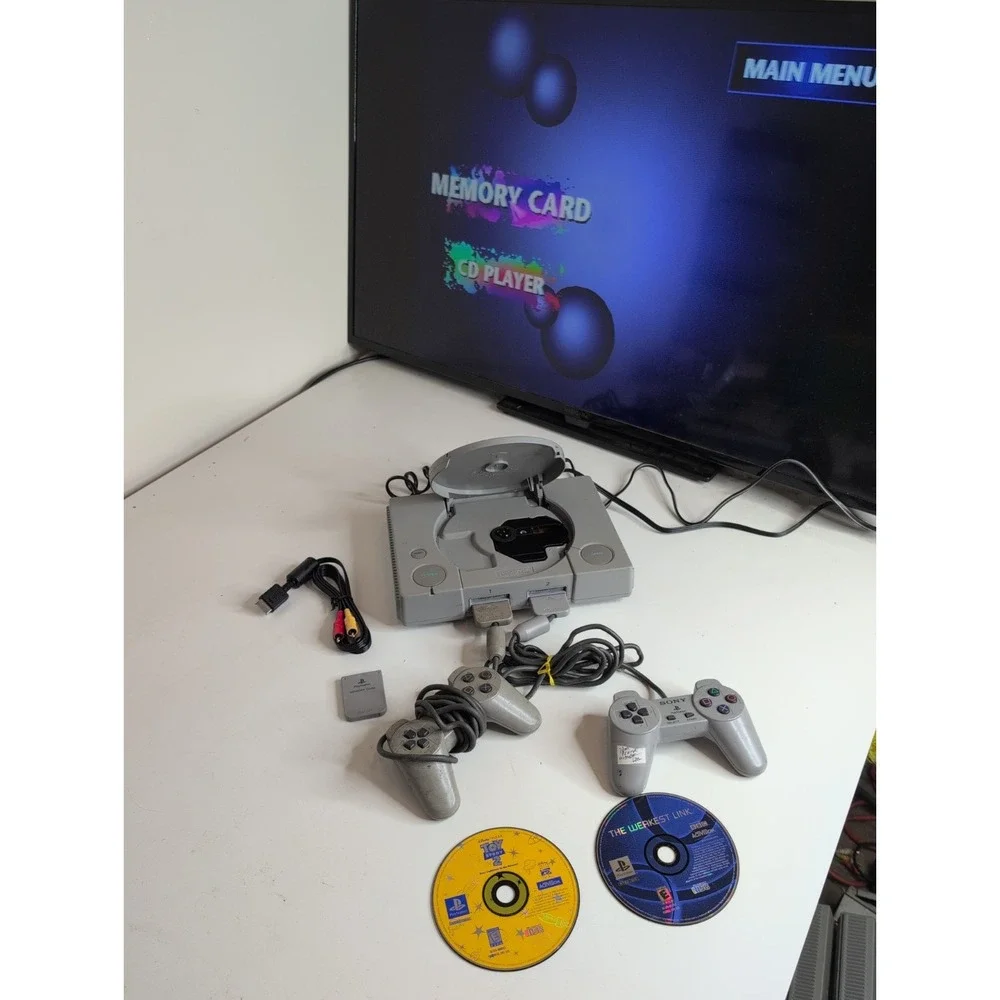 Sony PlayStation 1 Video Game Console Gray Oem Controllers Games And Cords